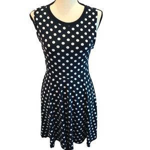 L’Amour Nanette Lenore Navy Blue White Polka Dot Sleeveless Dress NWT